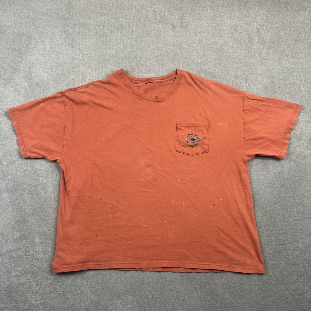 Harley Davidson T-Shirt Mens XL Orange Distressed Birmingham AL Biker Pocket Tee